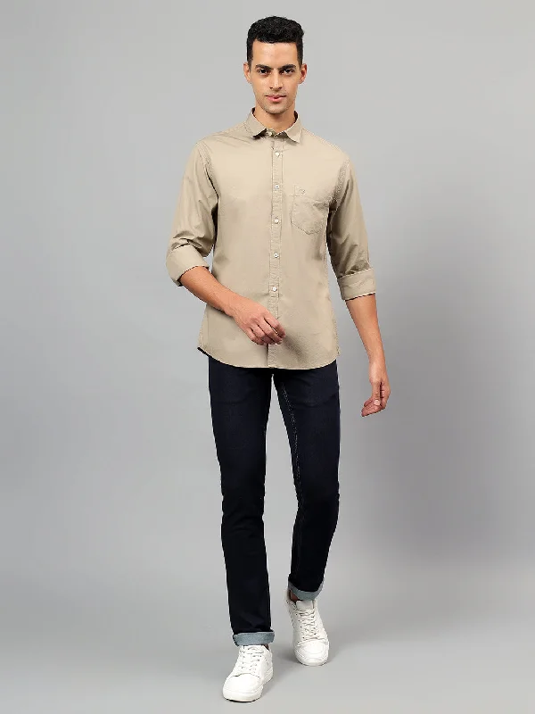 Puffer JacketsMen's Beige Solid Full Sleeves Casual Shirt