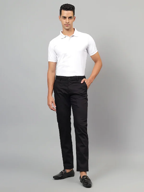 Summer JacketsMen's Black Self-Design Non-Pleated Casual Trouser