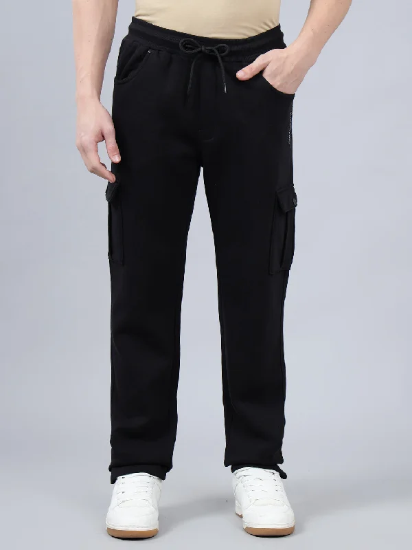 Ruffled JacketsMen's Black Solid Full Length Winter Cargo Pant