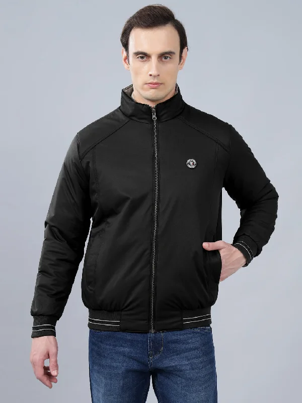 Urban JacketsMen's Black Solid Mock Neck Reversible Winter Jacket