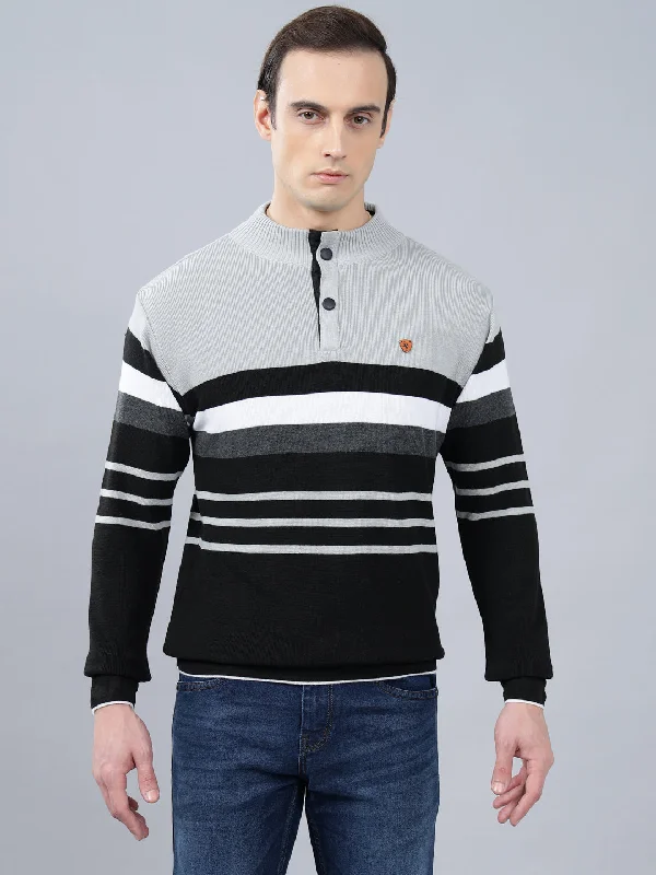 Statement JacketsMen's Black Striped Full Sleeve Sweater