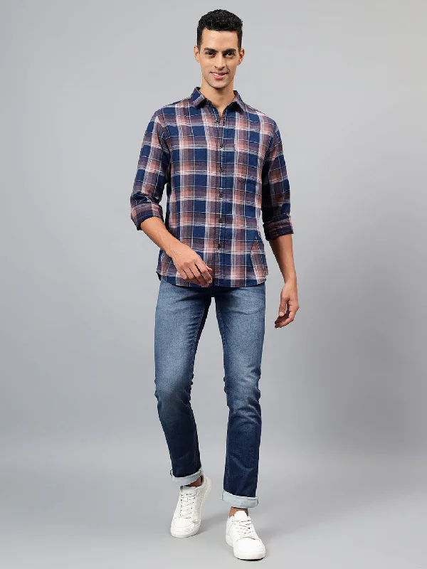 Velvet JacketsMen's Blue Checked Casual Full Sleeves Shirt