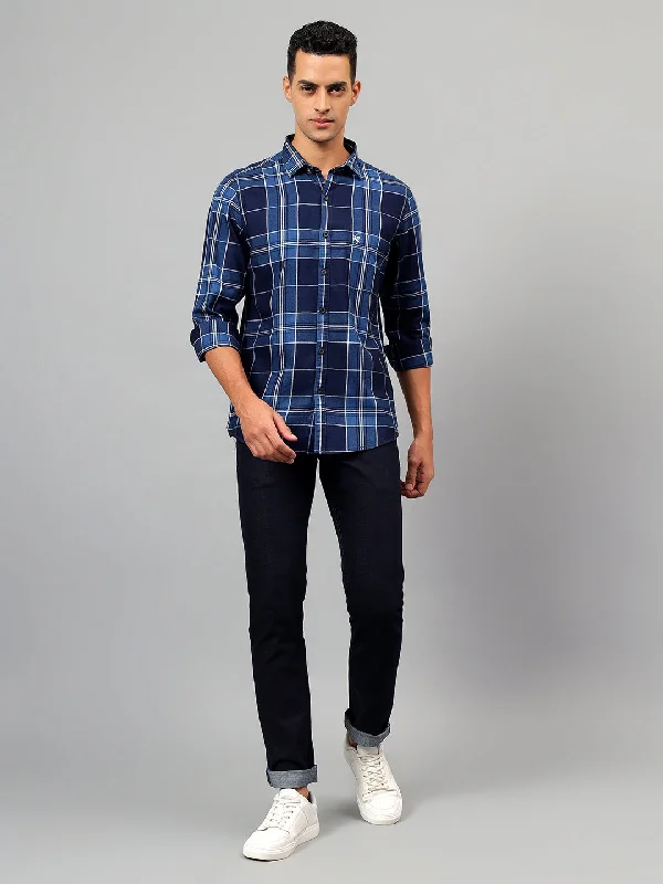 Corduroy JacketsMen's Blue Checked Casual Full Sleeves Shirt