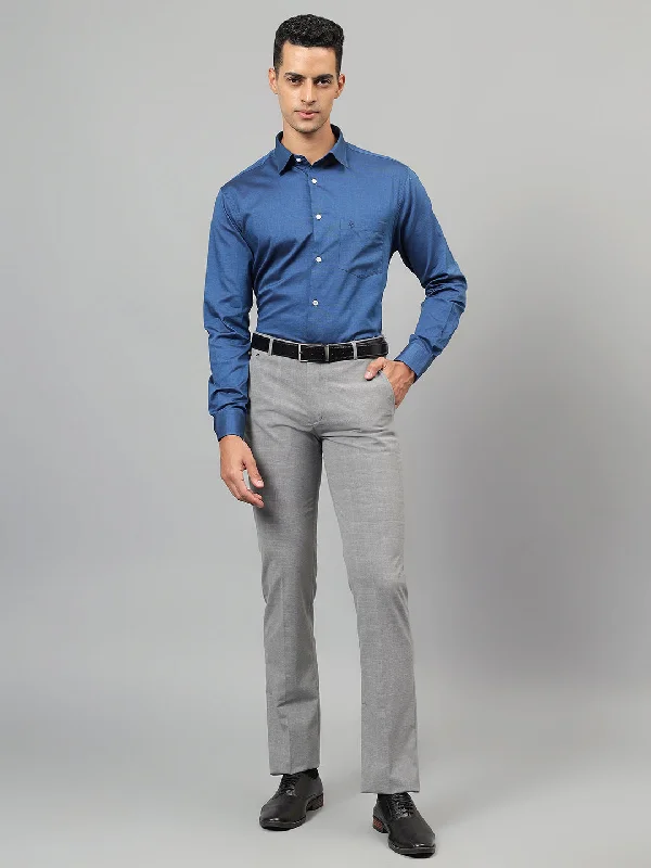 Studded JacketsMen's Blue Solid Full Sleeves Formal Shirt