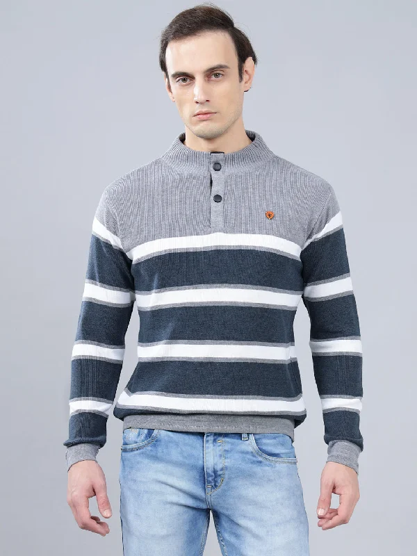 Artist JacketsMen's Blue Striped Full Sleeve Sweater