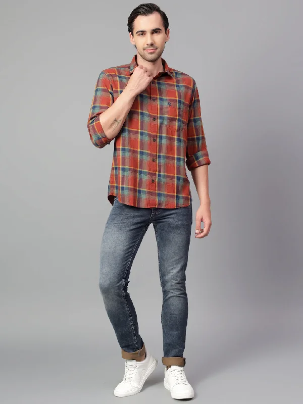 Hip-Hop JacketsMen's Brown Checked Full Sleeve Casual Shirt