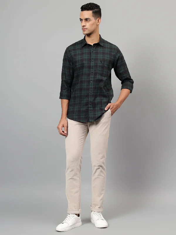 Wool JacketsMen's Green Checked Casual Full Sleeves Shirt