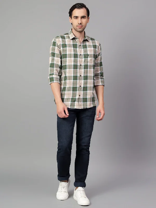 Snowboard JacketsMen's Green Checked Full Sleeve Casual Shirt