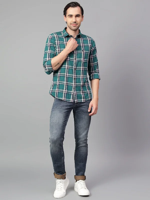 Punk JacketsMen's Green Checked Full Sleeve Casual Shirt