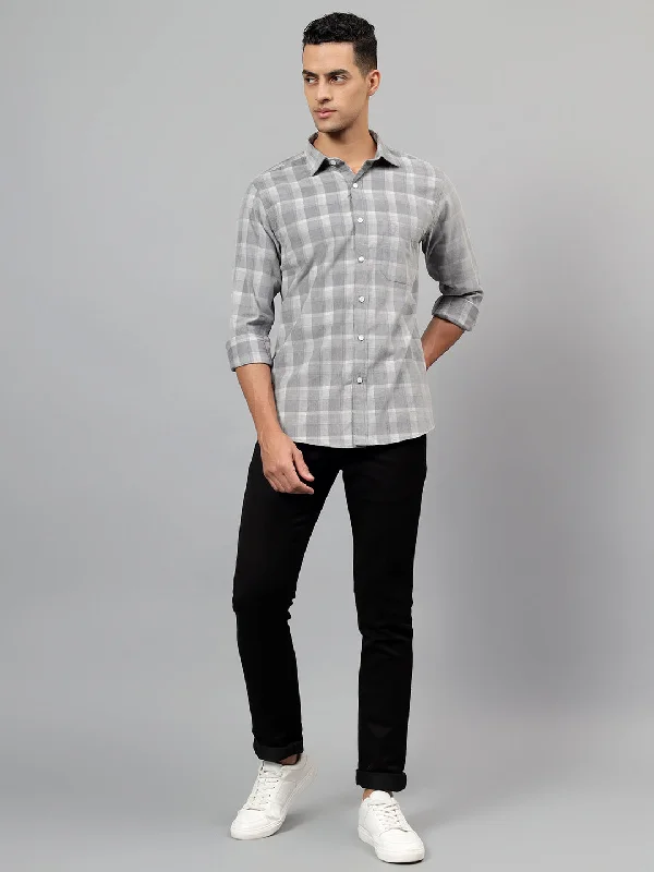 Cotton JacketsMen's Grey Checked Casual Full Sleeves Shirt