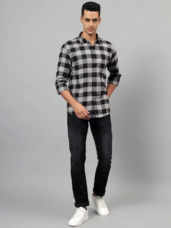 Faux Leather JacketsMen's Grey Checked Casual Full Sleeves Shirt