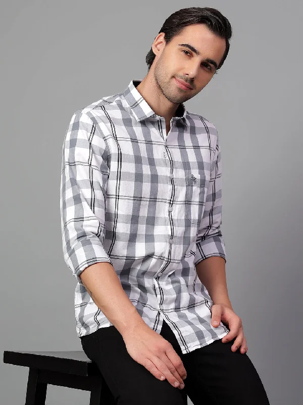 Statement JacketsMen's Grey Checked Full Sleeve Casual Shirt