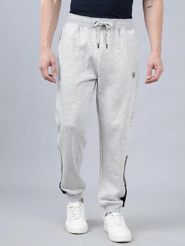 Quilted JacketsMen's Grey Melange Printed Winter Track Pant