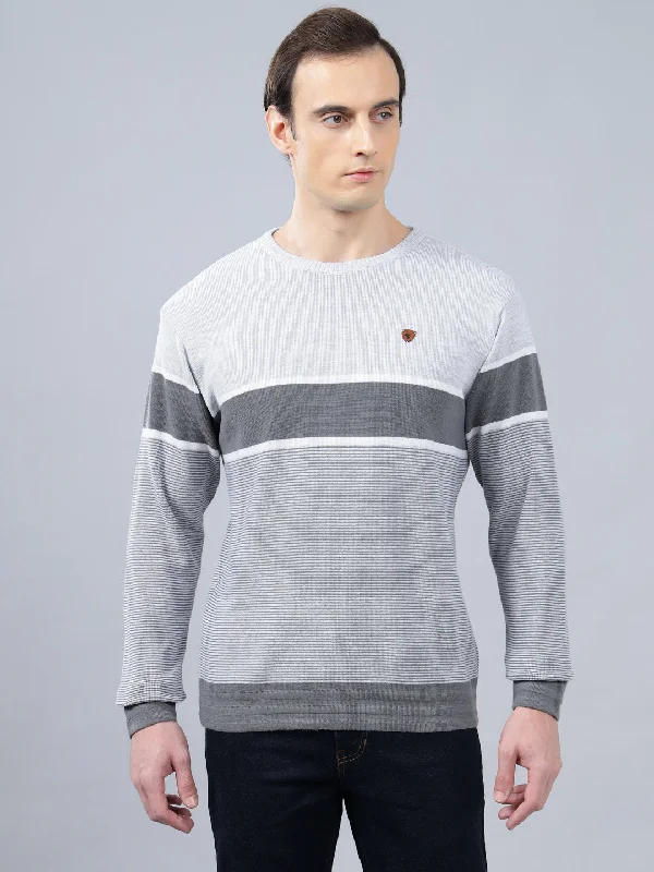 Cultural JacketsMen's Grey Striped Full Sleeve Sweater