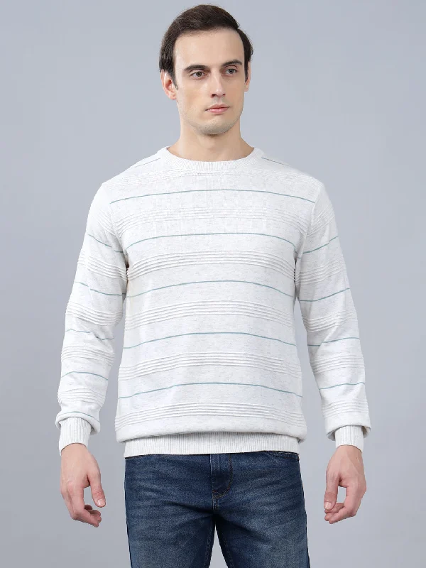 Band Merch JacketsMen's Ivory  Striped Full Sleeve Sweater