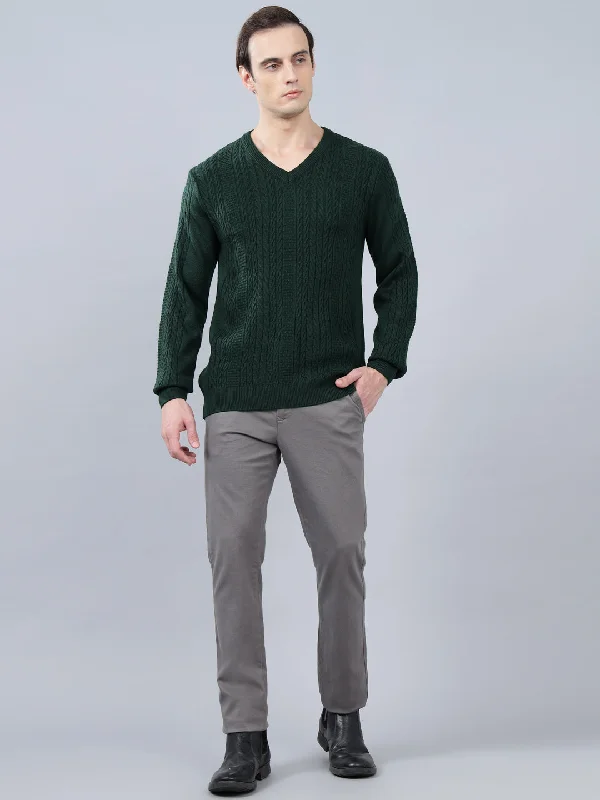 BlazersMen's Jacquard Dark Green Full Sleeve Sweater