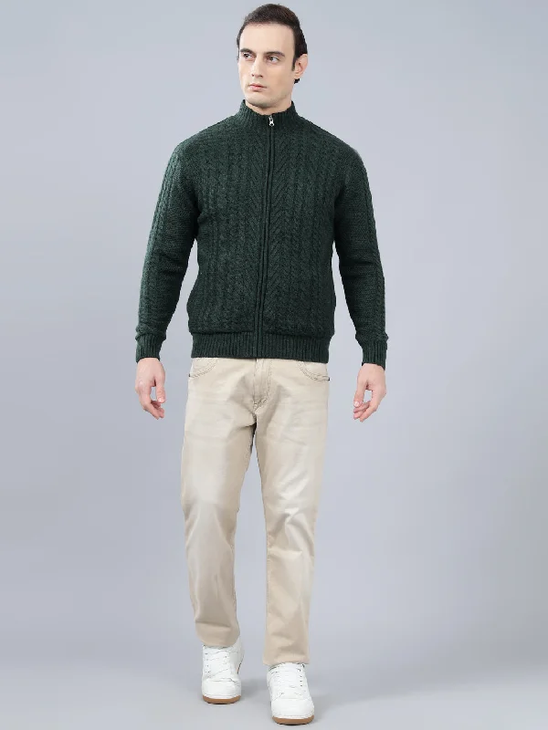 Military JacketsMen's Jacquard Green Full Sleeve Sweater