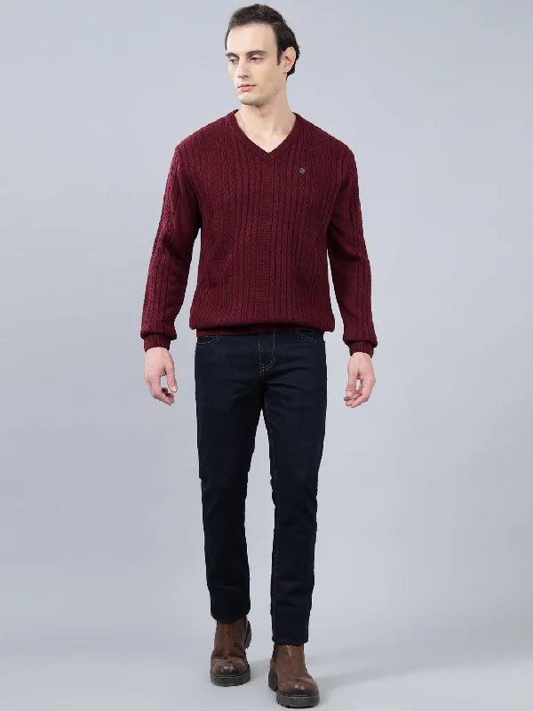 Hooded JacketsMen's Jacquard Maroon Full Sleeve Sweater