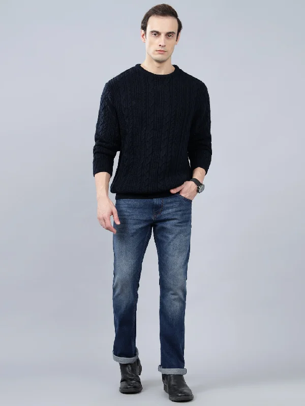 Insulated JacketsMen's Jacquard Navy Blue Full Sleeve Sweater