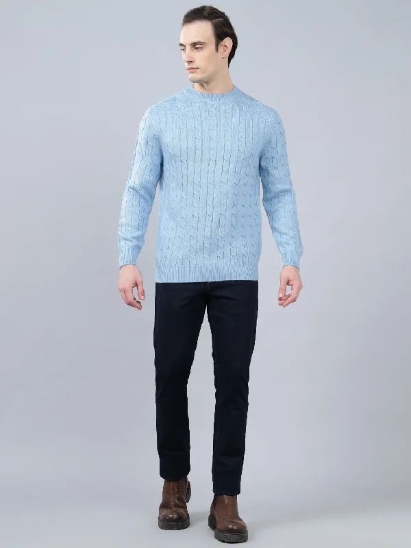 Rainproof JacketsMen's Jacquard Sky Blue Full Sleeve Sweater