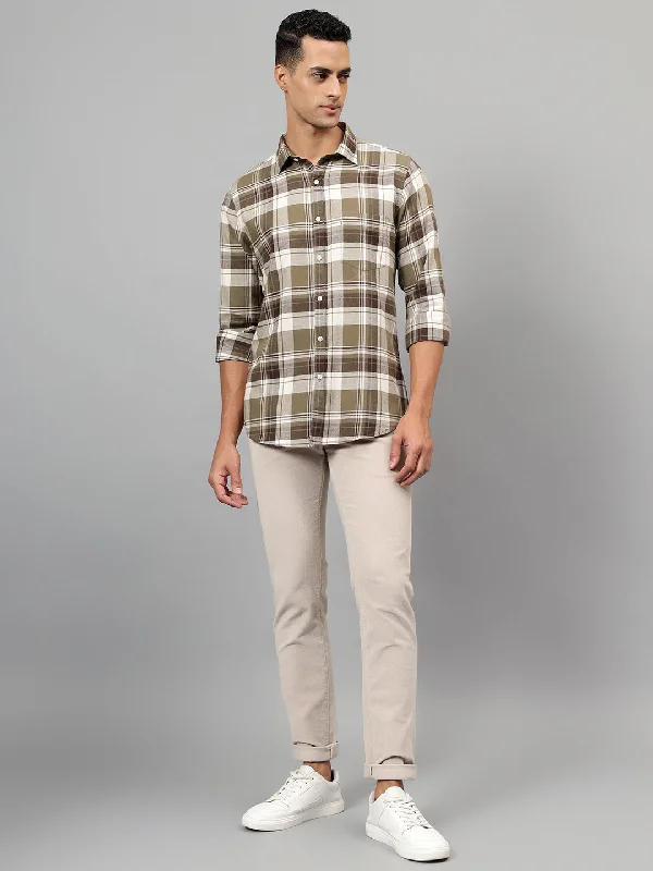 Nylon JacketsMen's Khaki Checked Casual Full Sleeves Shirt