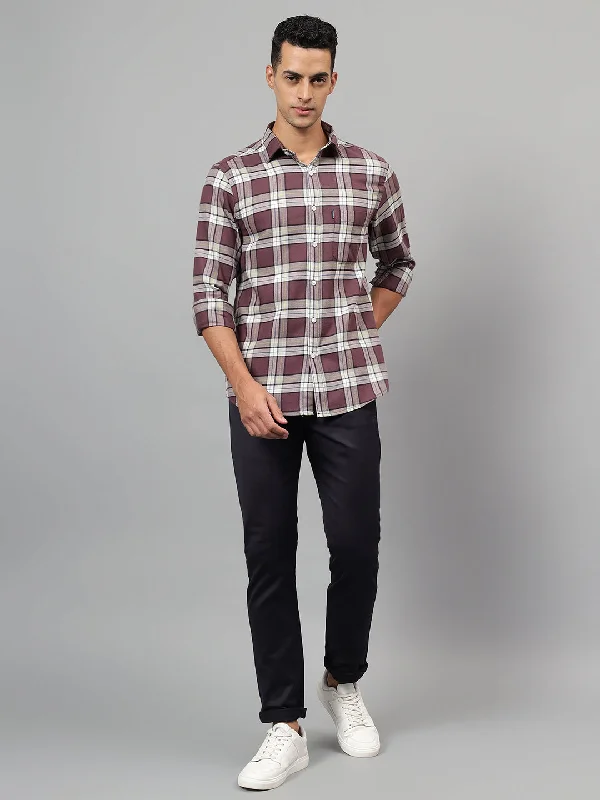 Cropped JacketsMen's Maroon Checked Casual Full Sleeves Shirt