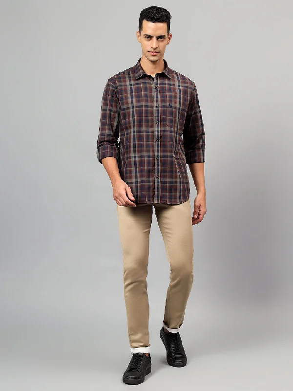 Parka JacketsMen's Maroon Checked Casual Full Sleeves Shirt