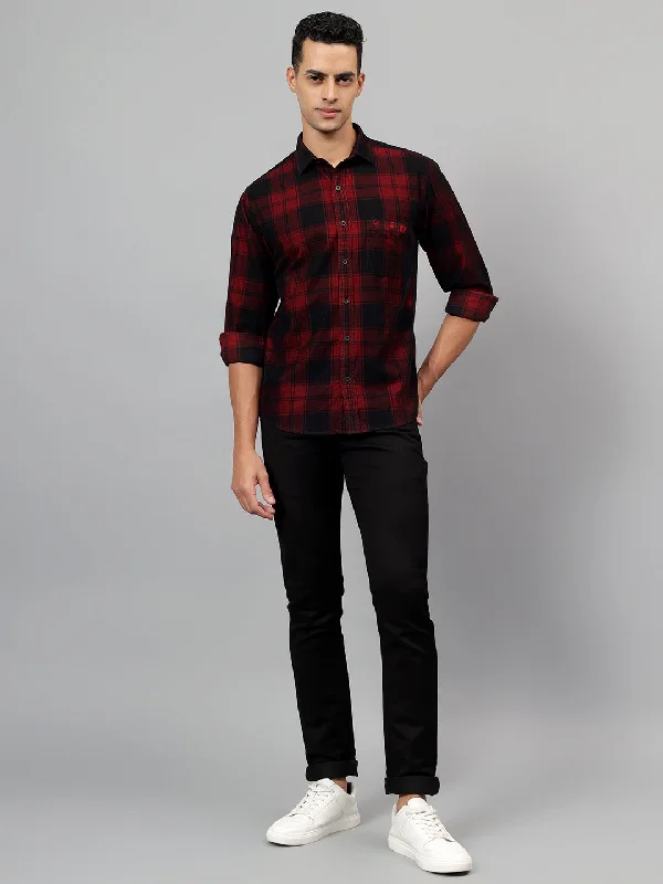 Sherpa JacketsMen's Maroon Checked Casual Full Sleeves Shirt