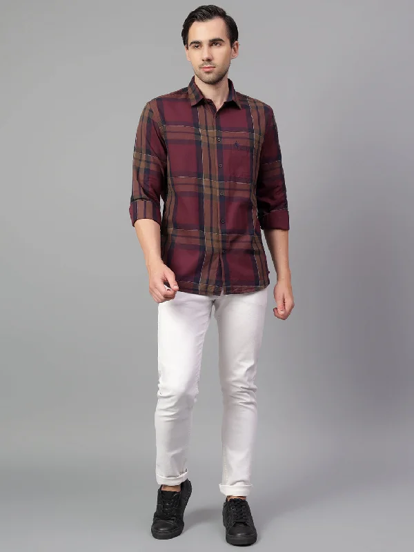 Hunting JacketsMen's Maroon Checked Full Sleeve Casual Shirt