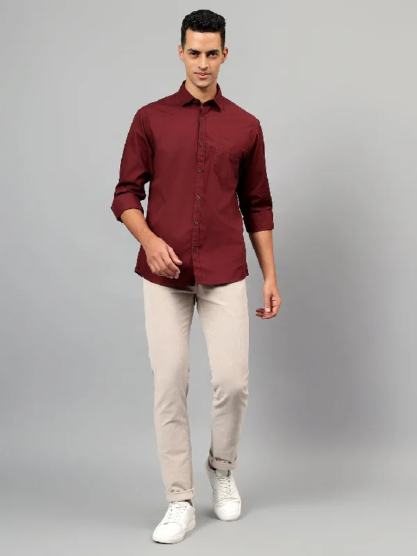 Military JacketsMen's Maroon Solid Casual Full Sleeves Shirt