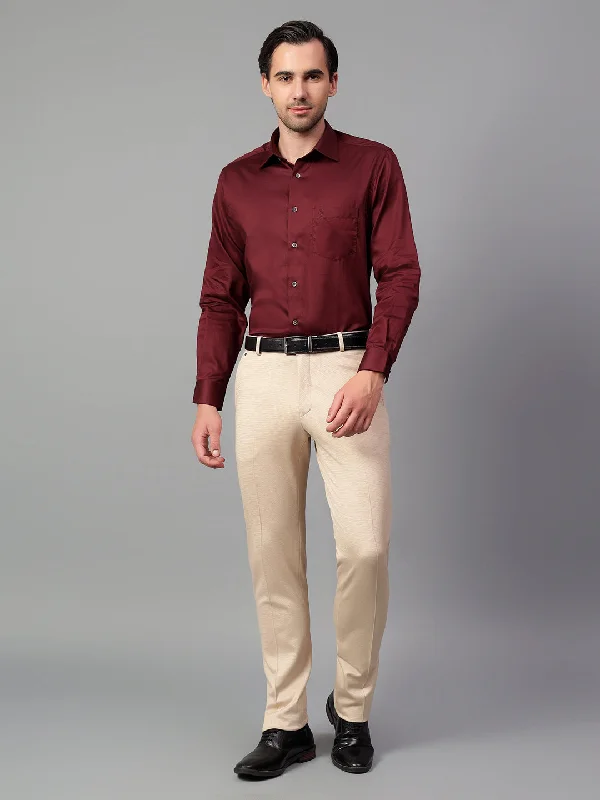 Hiking JacketsMen's Maroon Solid Full Sleeve Partywear Shirt