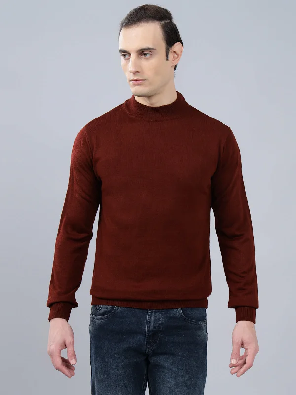 Lace-Up JacketsMen's Maroon Solid Full Sleeve Sweater