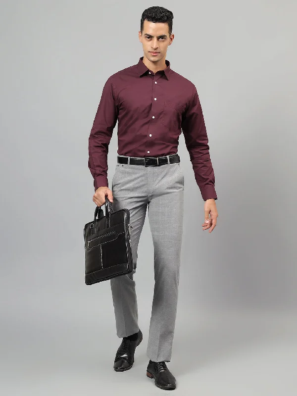 Lace-Up JacketsMen's Maroon Solid Full Sleeves Formal Shirt