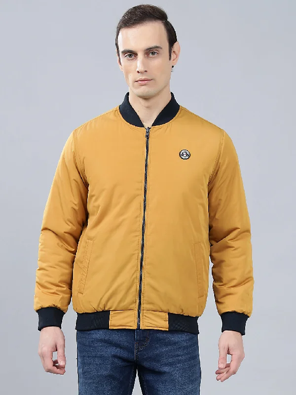 Branded JacketsMen's Mustard Solid Mock Neck Reversible Winter Jacket