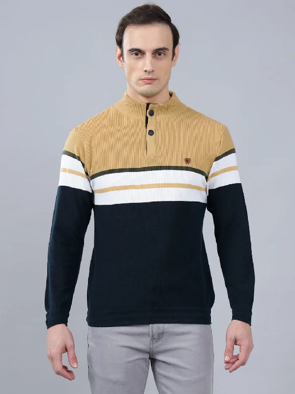 Lounge JacketsMen's Mustard Striped Full Sleeve Sweater