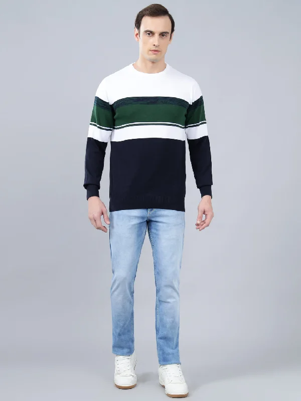 Formal JacketsMen's Navy Blue Striped Full Sleeve Sweater