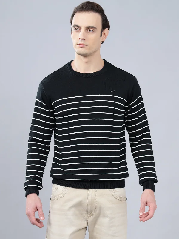 Studded JacketsMen's Navy Blue Striped Full Sleeve Sweater