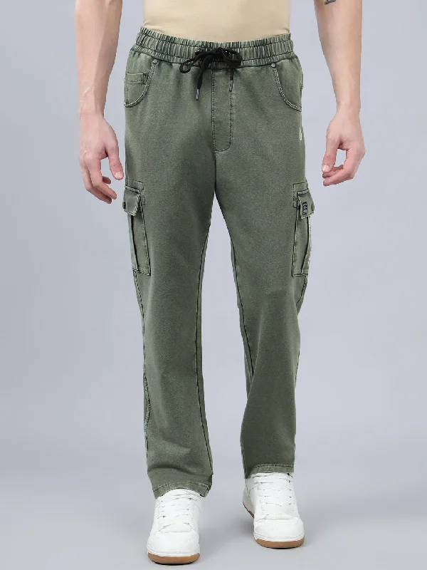 Asymmetrical JacketsMen's Olive Green Solid Full Length Winter Cargo Pant