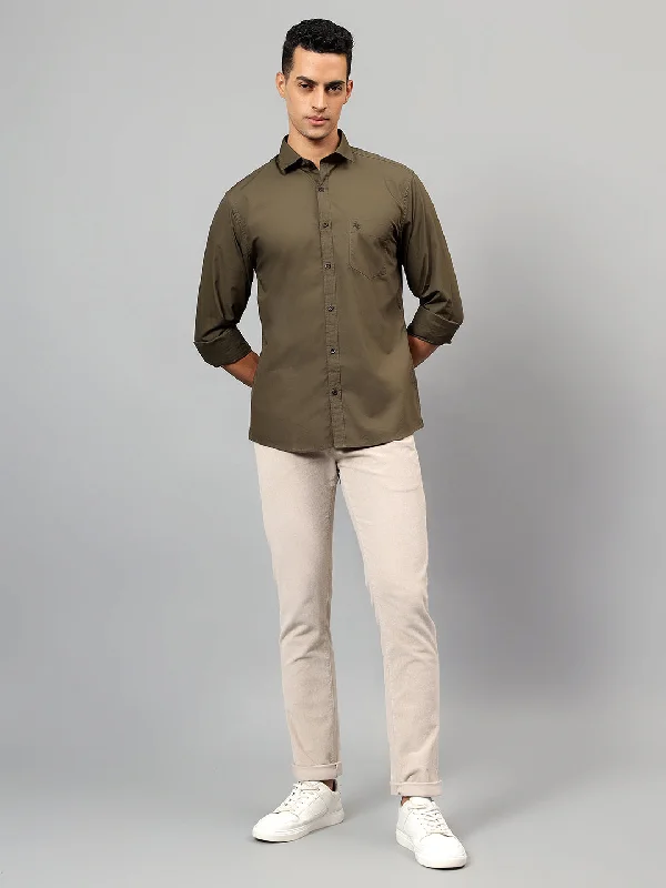 Pea CoatsMen's Olive Solid Casual Full Sleeves Shirt