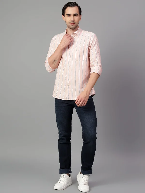 Sequined JacketsMen's Peach Stripe Full Sleeve Casual Shirt