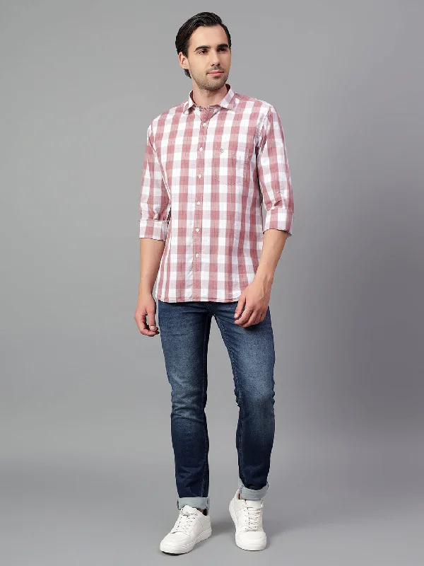 Work JacketsMen's Pink Checked Full Sleeve Casual Shirt