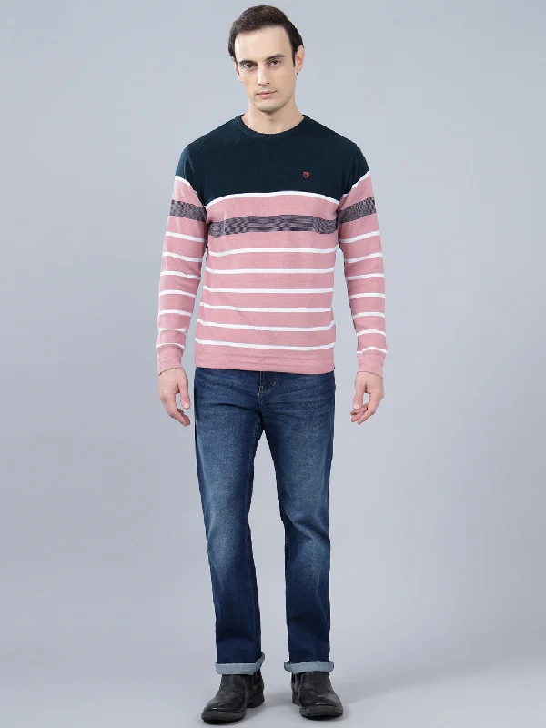 Outdoor JacketsMen's Pink Striped Full Sleeve Sweater