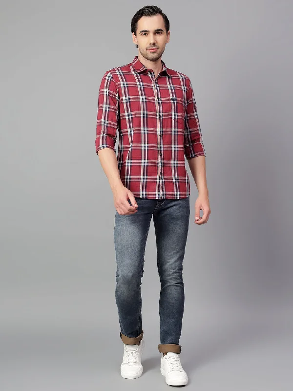 College JacketsMen's Red Checked Full Sleeve Casual Shirt