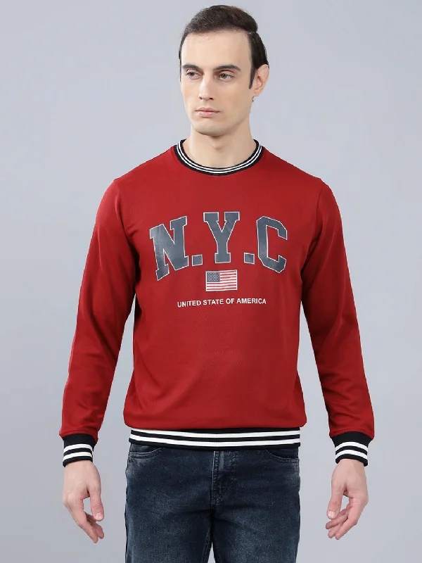 Luxury JacketsMen's Red Printed Full Sleeves T-shirt For Winter