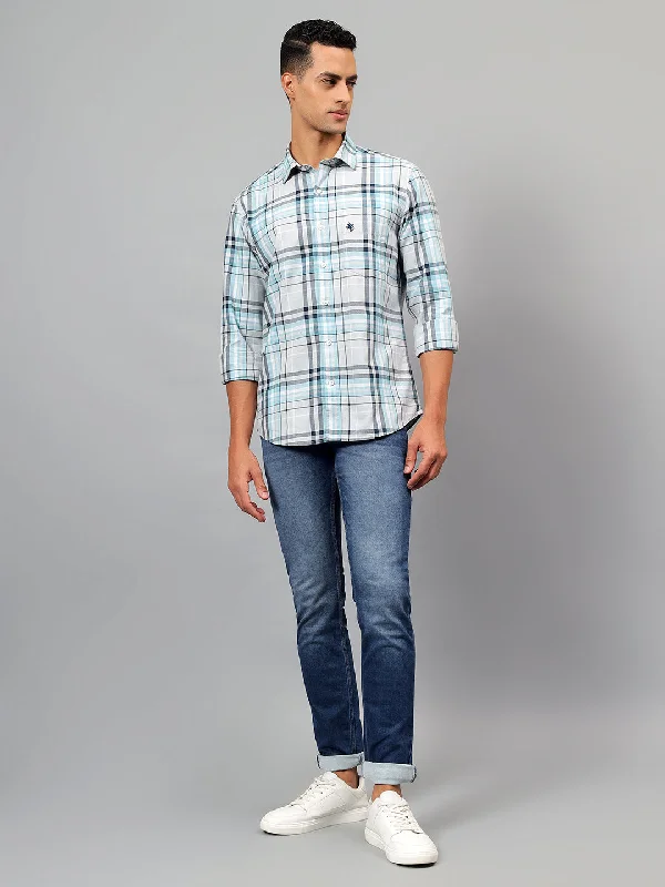 Waterproof JacketsMen's Sky Blue Checked Casual Full Sleeves Shirt