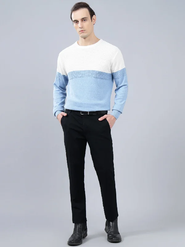 Designer JacketsMen's Sky Blue Self Design Full Sleeve Sweater