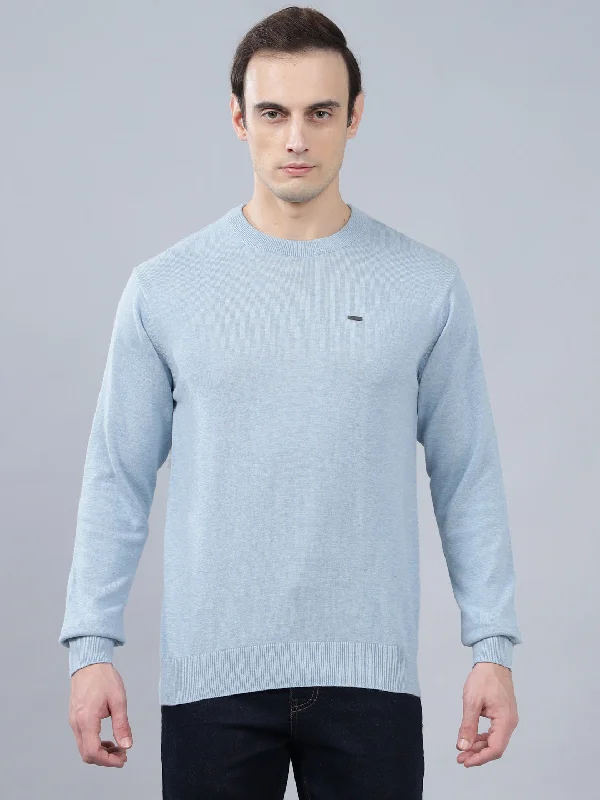 Hooded JacketsMen's Sky Blue Solid Full Sleeve Sweater