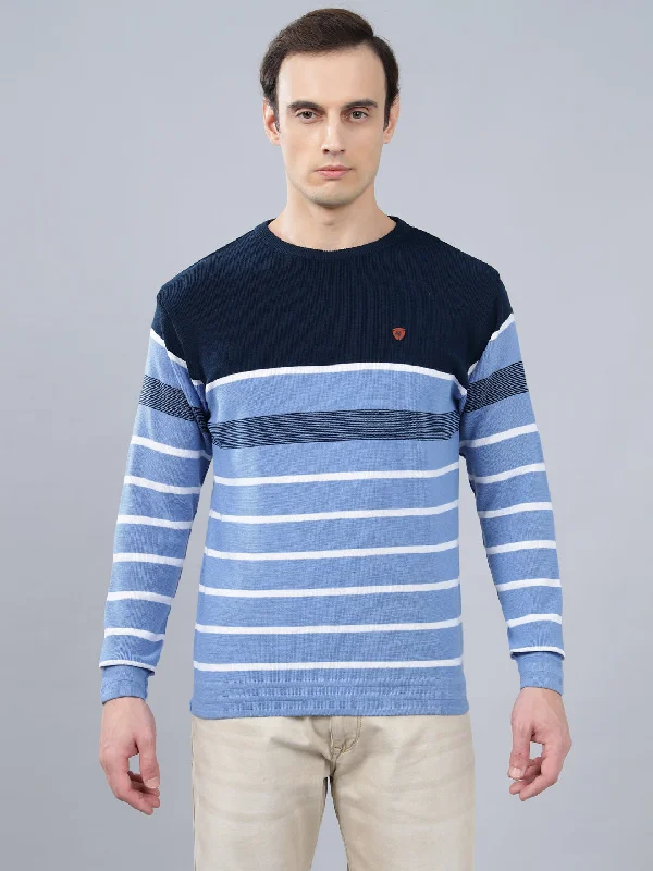 Button-Up JacketsMen's Sky Blue Striped Full Sleeve Sweater