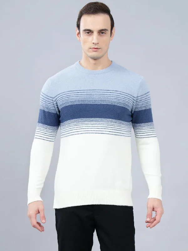 Sequined JacketsMen's Sky Blue Striped Full Sleeve Sweater