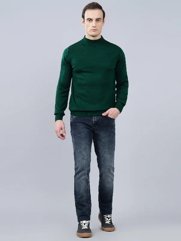 Hemp JacketsMen's Solid Dark Green Full Sleeve Sweater